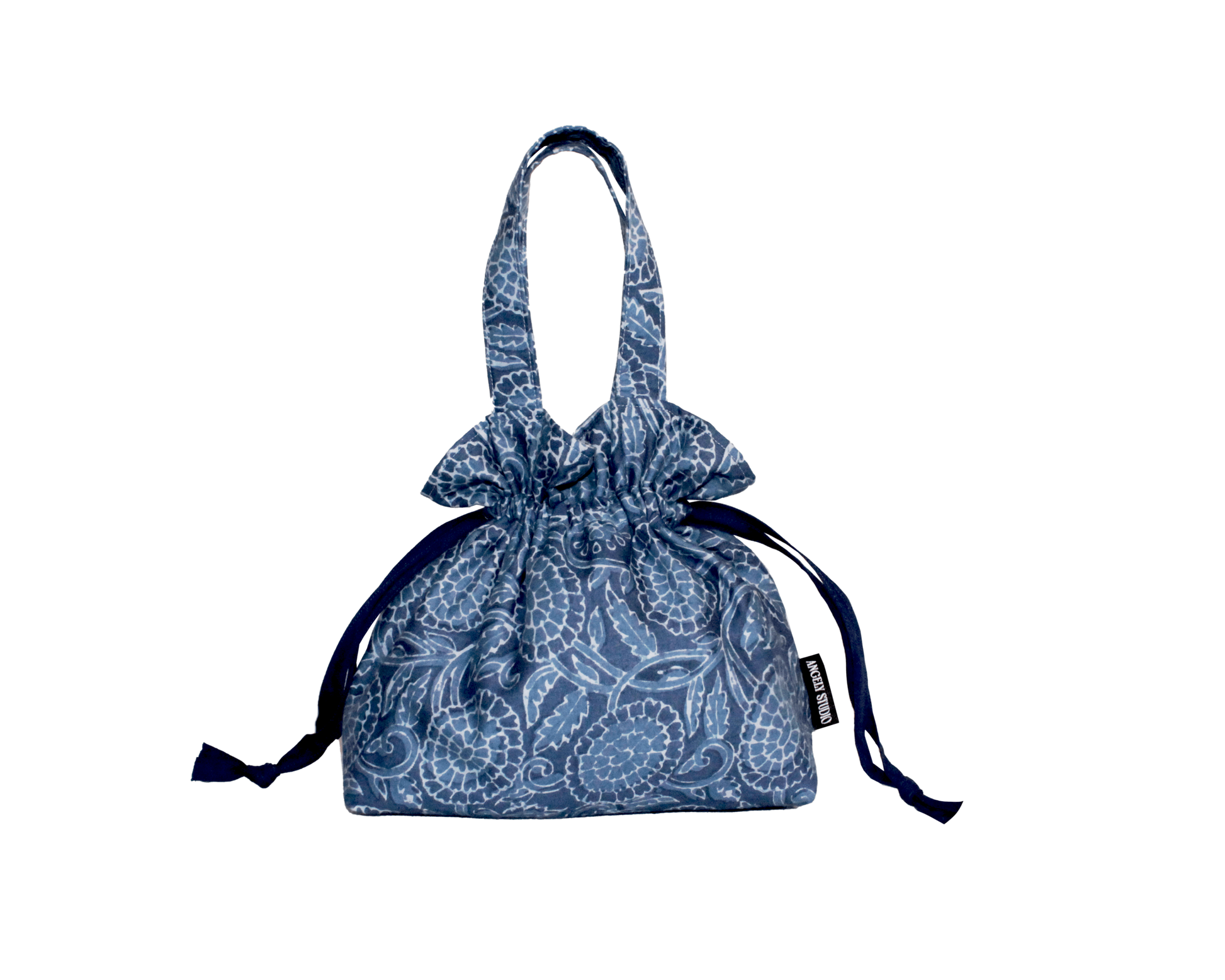 Blue flower pattern drawstring handbag