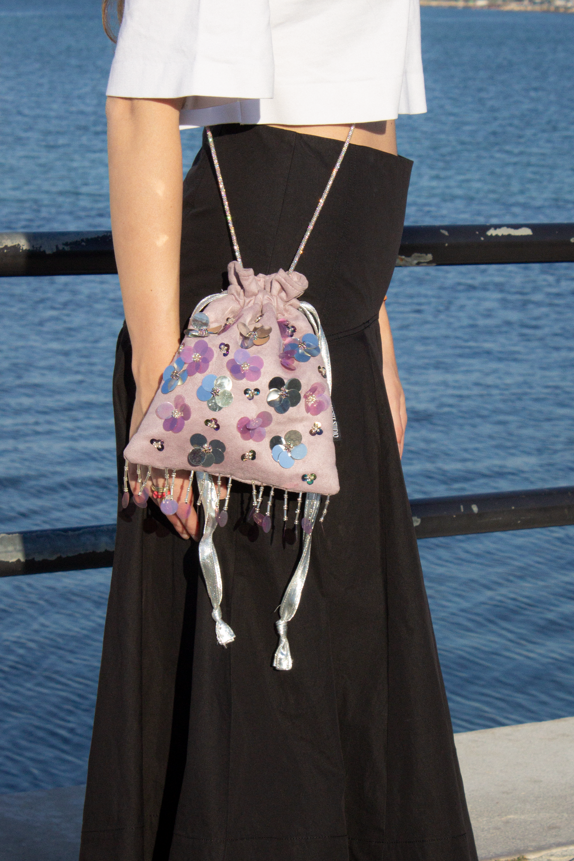 Beaded Lilac Pouch Bag