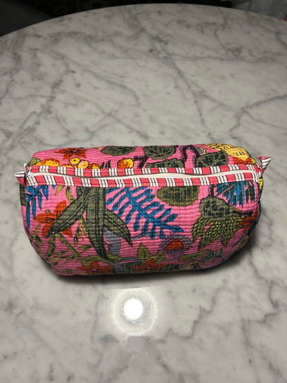 Unique Quilted Toiletry & Makeup Bag – Waterproof Interior, 3-Size Options, Model: Pink Jungle