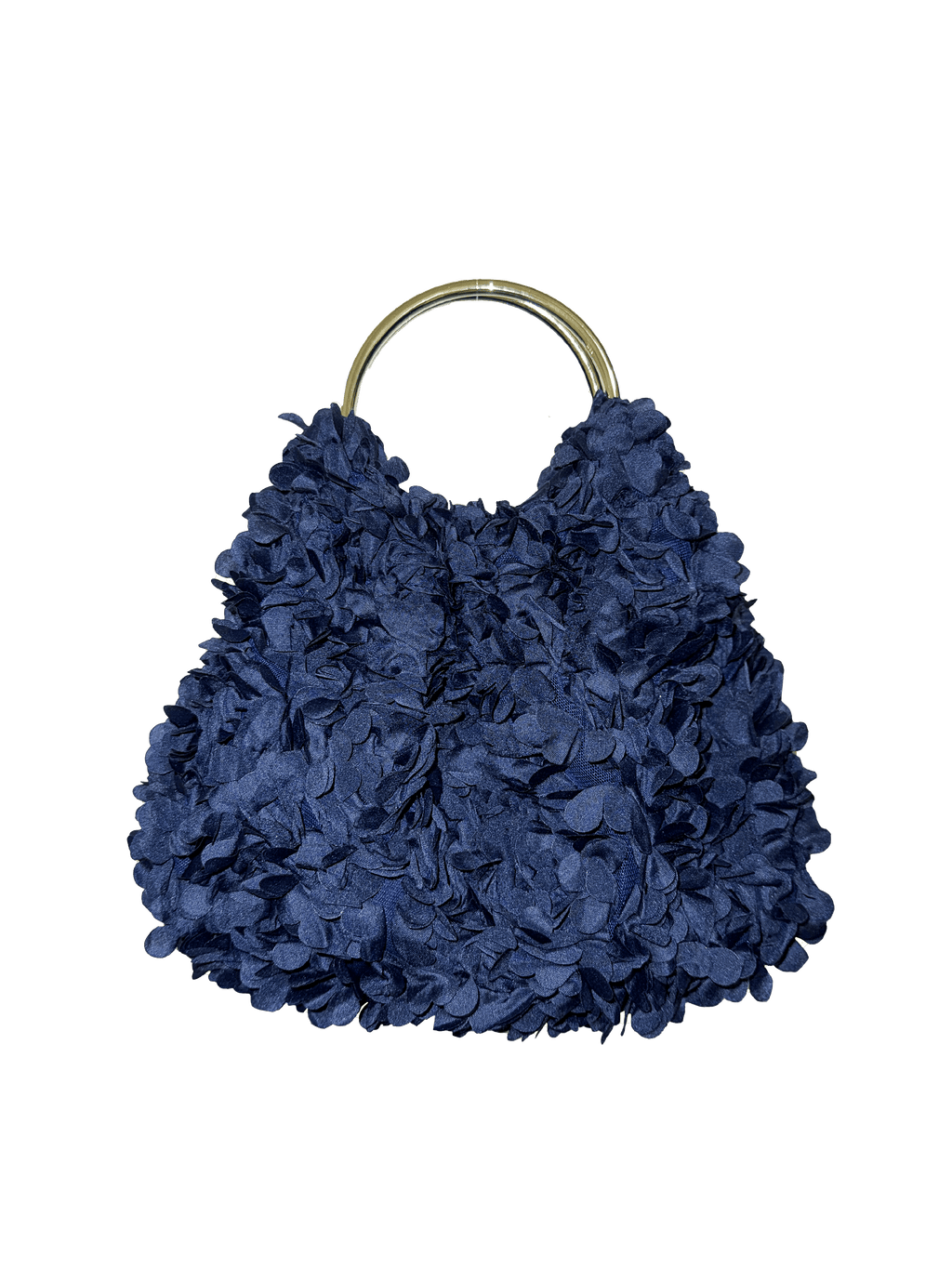 Navy blue floral handbag with a gold handle by Angely Studio