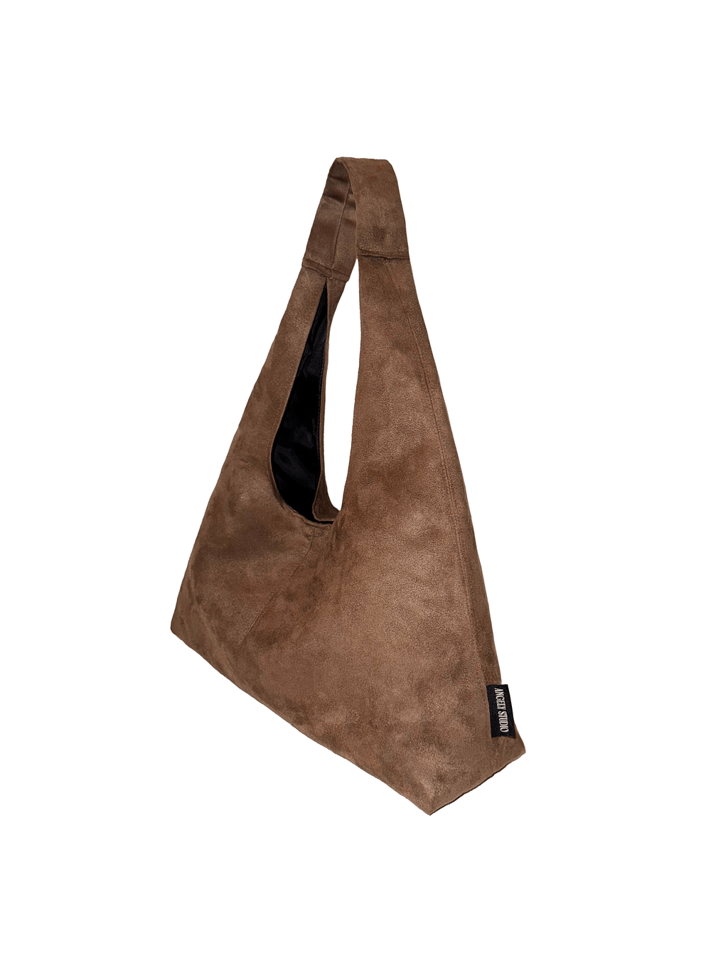 side view chocolate suede shoulder bag - Angely Studio