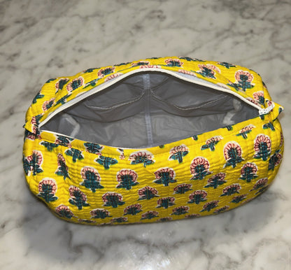 Unique Quilted Toiletry & Makeup Bag – Waterproof Interior, 3-Size Options, Model: Yellow Floral